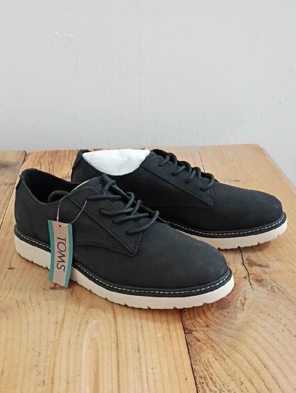 Toms Men's Navi Trvl Lite Oxford Black Leather Dress Shoe Size 8.5 NWT